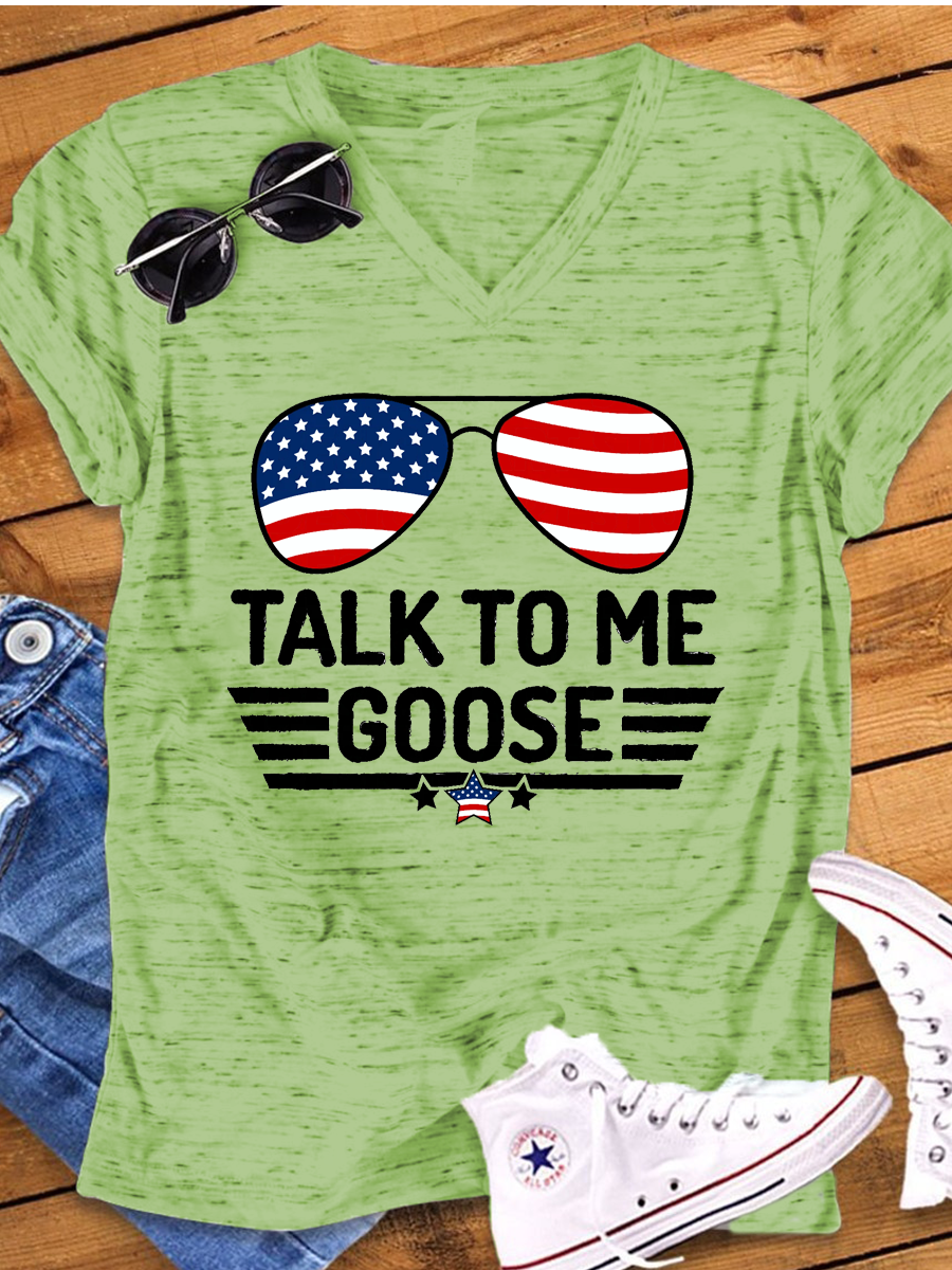 Talk To Me Goose America Flag Glasses V-Neck T-shirt