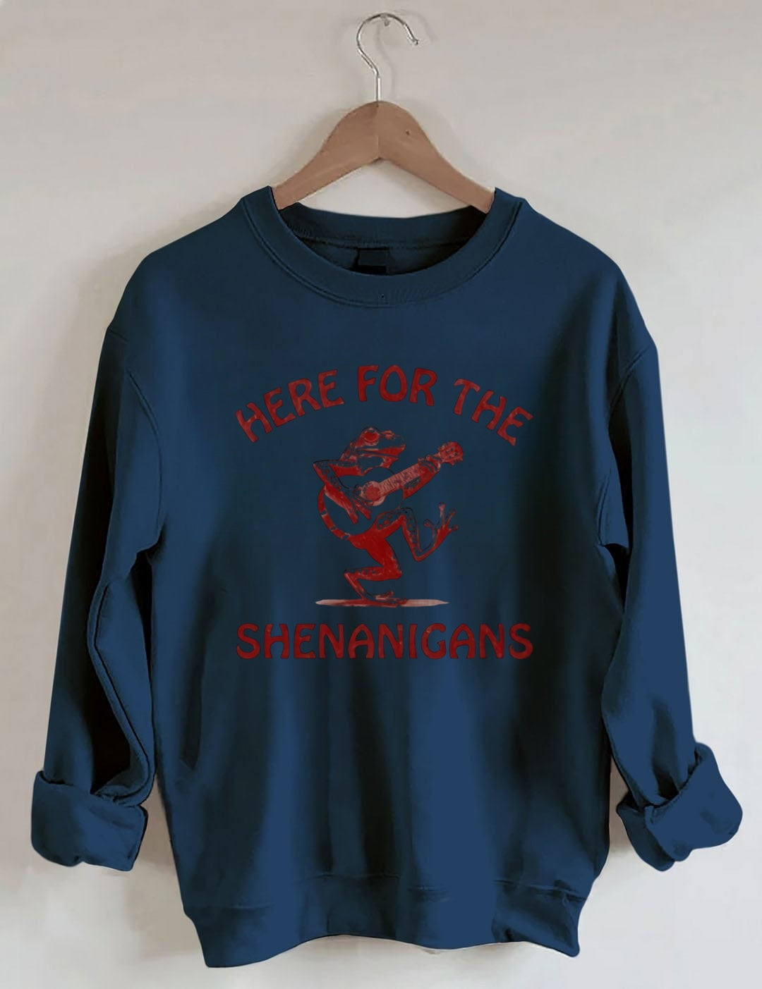Retro Frog Playing Guitar Print: "HERE FOR THE SHENANIGANS" Sweatshirt