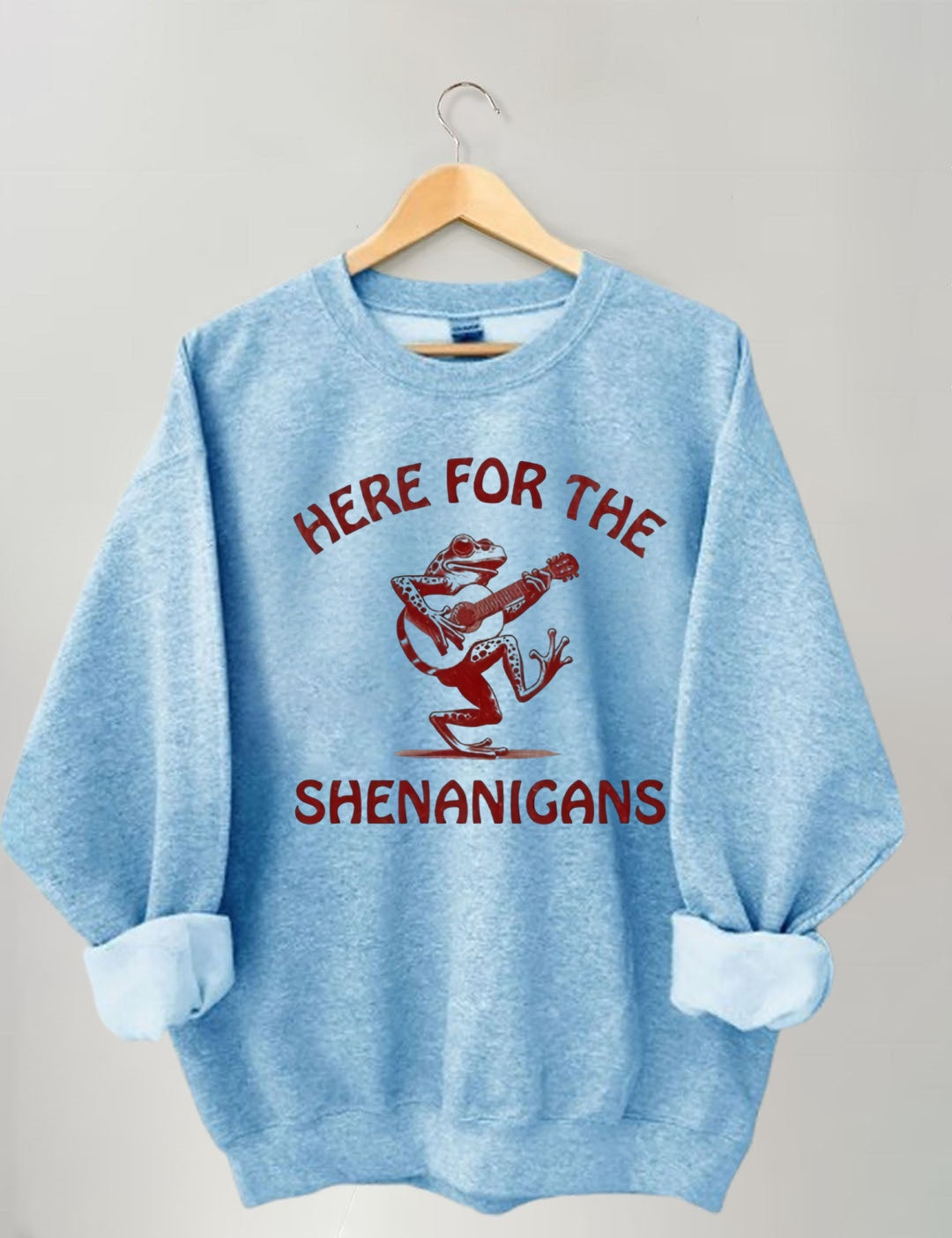 Retro Frog Playing Guitar Print: "HERE FOR THE SHENANIGANS" Sweatshirt