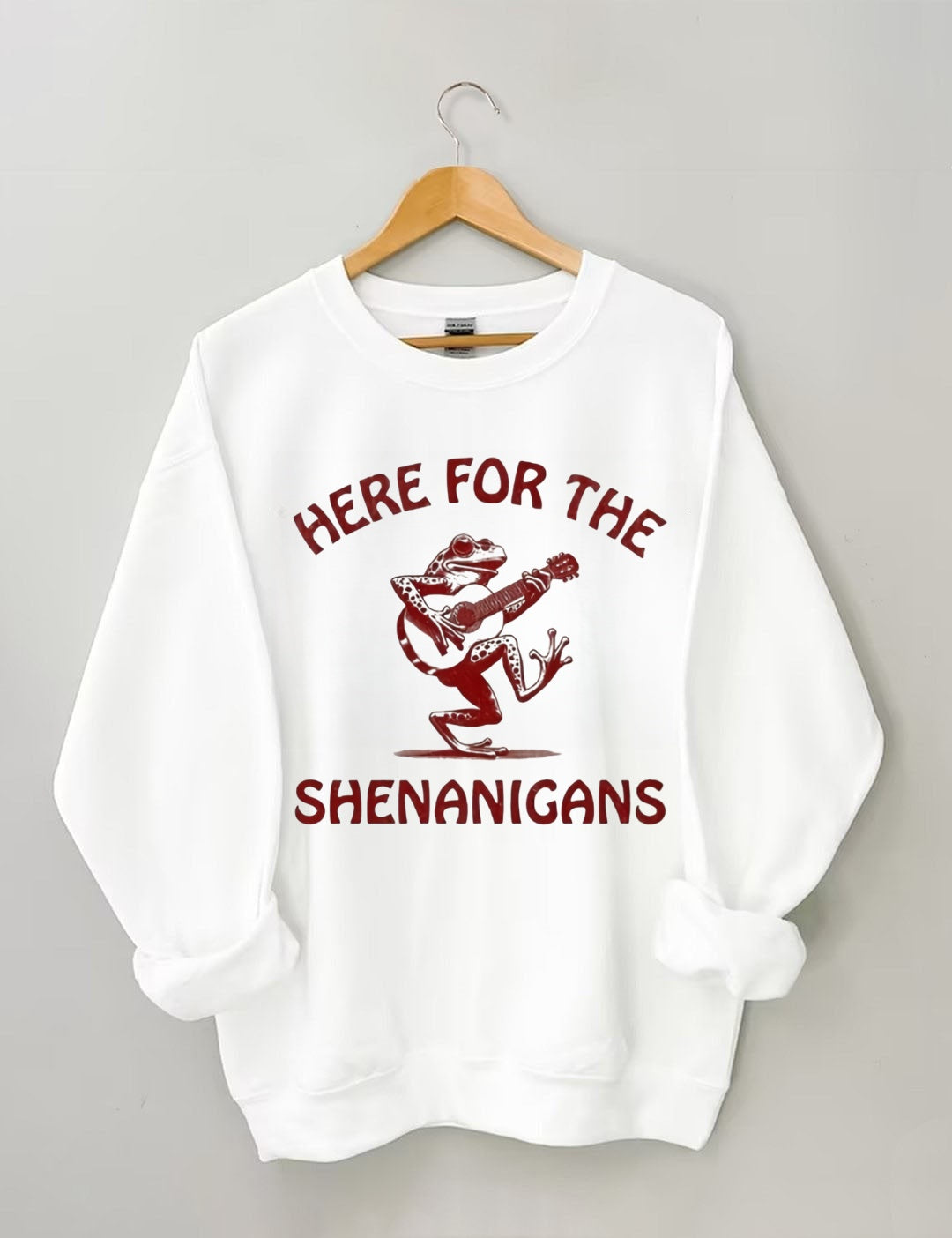 Retro Frog Playing Guitar Print: "HERE FOR THE SHENANIGANS" Sweatshirt