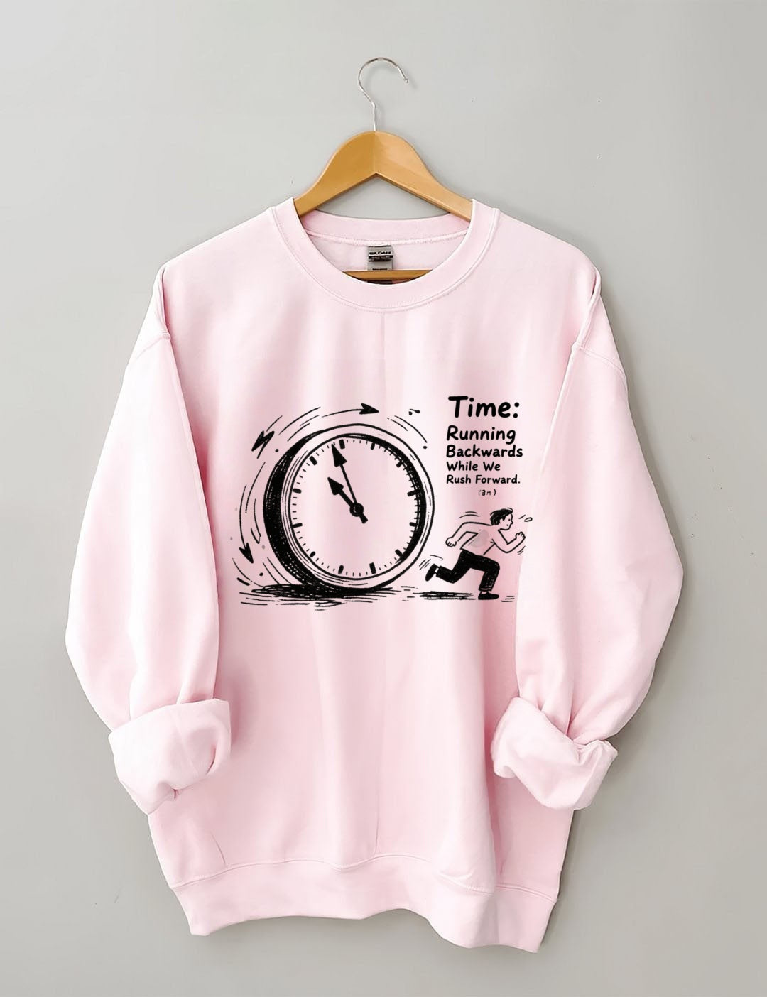 Time Running Backwards" Clock Graphic Crewneck Sweatshirt