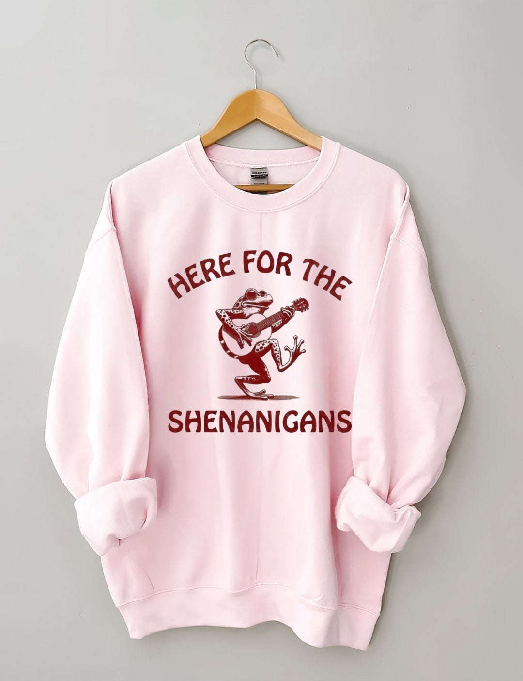 Retro Frog Playing Guitar Print: "HERE FOR THE SHENANIGANS" Sweatshirt