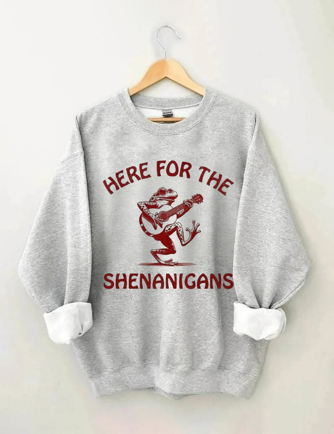 Retro Frog Playing Guitar Print: "HERE FOR THE SHENANIGANS" Sweatshirt