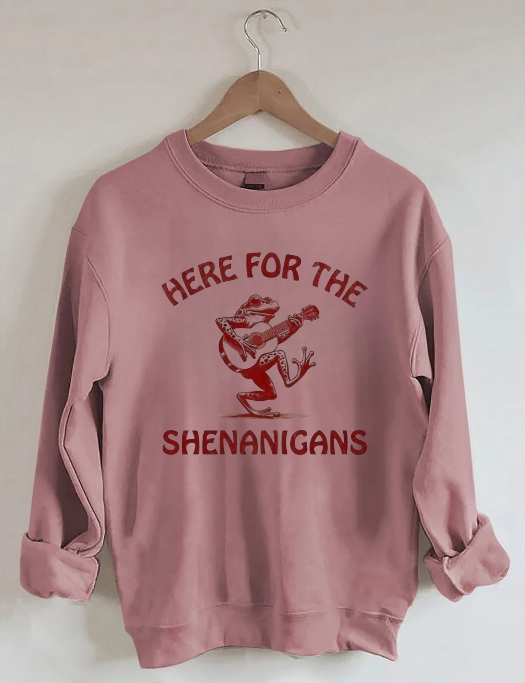 Retro Frog Playing Guitar Print: "HERE FOR THE SHENANIGANS" Sweatshirt