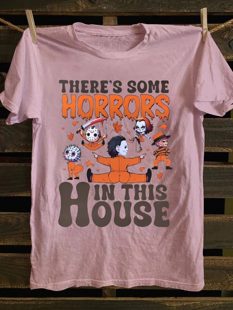 There's Some Horrors In This House Printed Unisex Oversized Halloween T-shirt