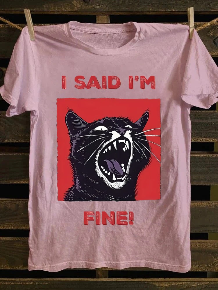 Retro "I Said I'm Fine!" Angry Black Cat T-shirt