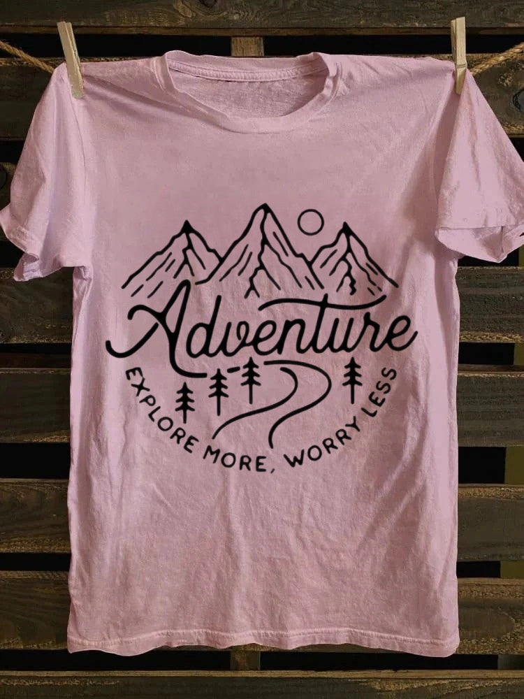 Hiking themed printed women's summer outfit fit round neck T-shirt