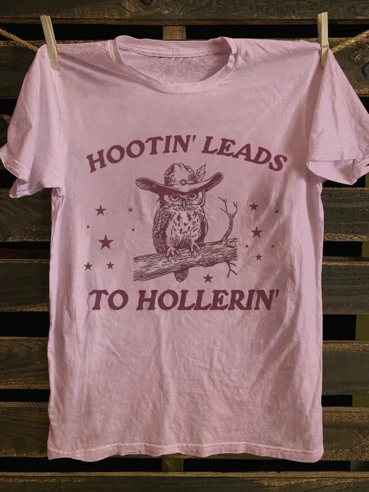 Retro Western "Hootin’ Leads To Hollerin’" Cowboy Owl Graphic T-shirt