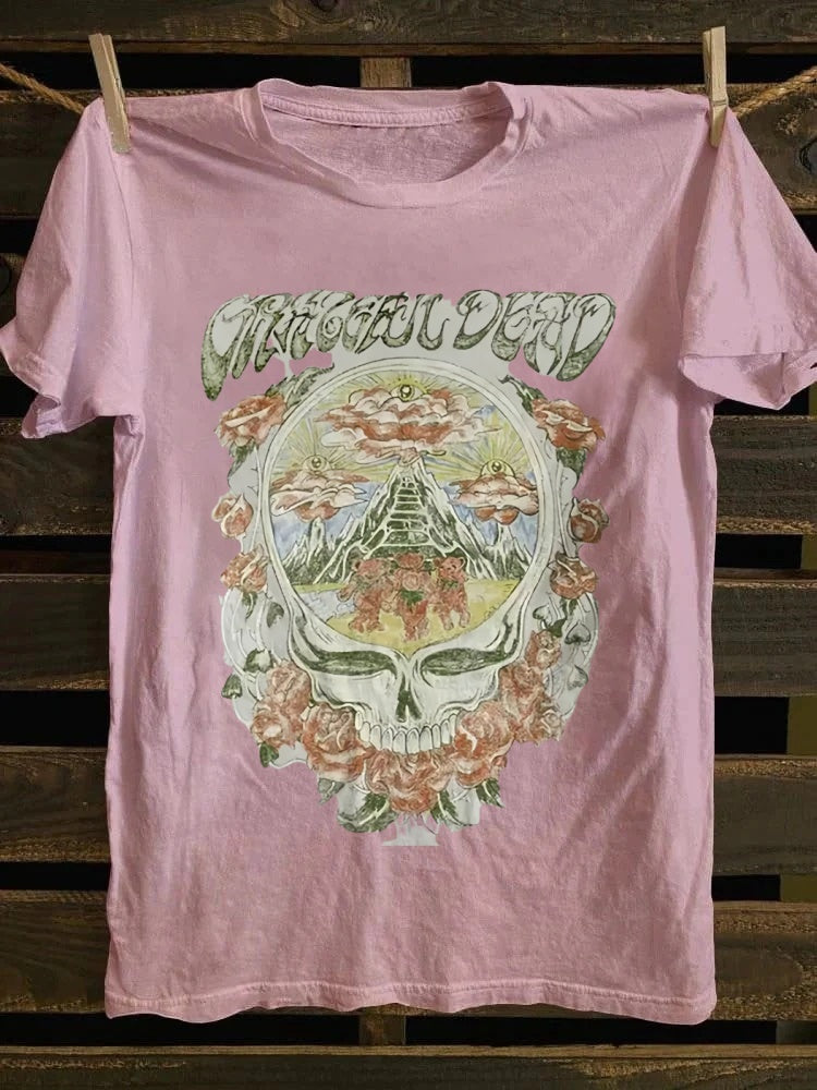 Retro Graphic T-shirt: Grateful Dead Skull, Roses & Bears