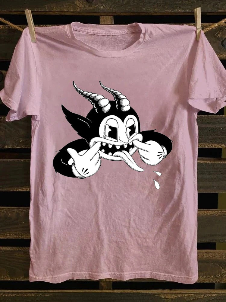 Funny devil cartoon T-shirt, American retro style clothing