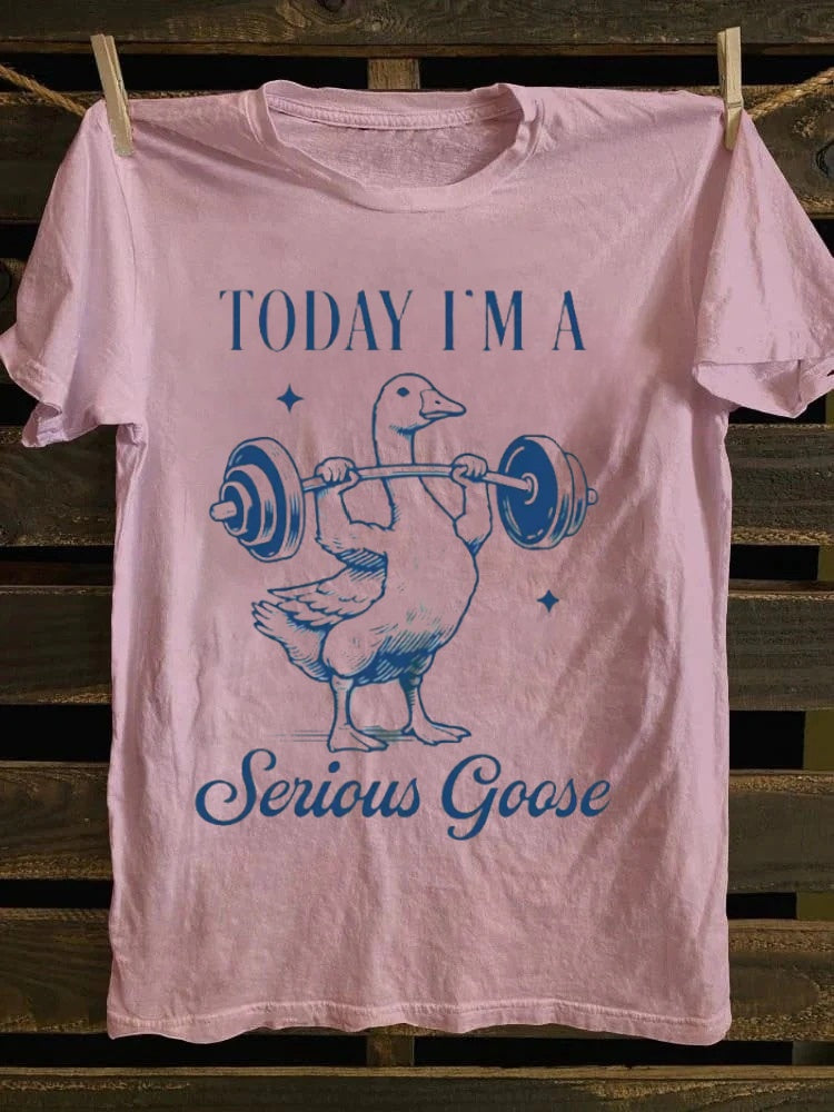 Retro Whimsical Serious Goose WeightliftingGraphic T -shirt