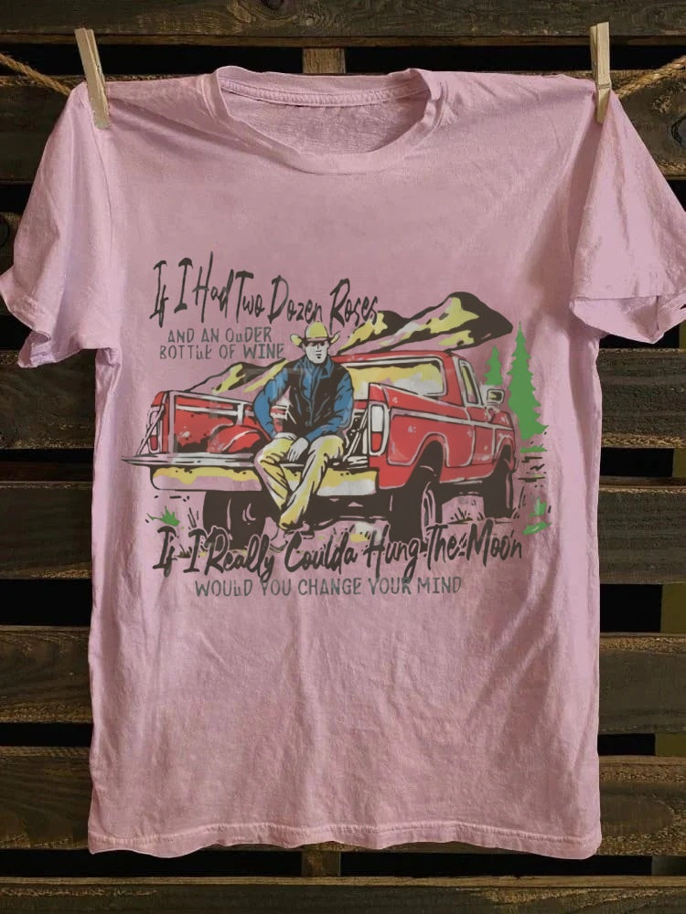 Retro Country Truck & Romantic Lyric Printed Tshirt