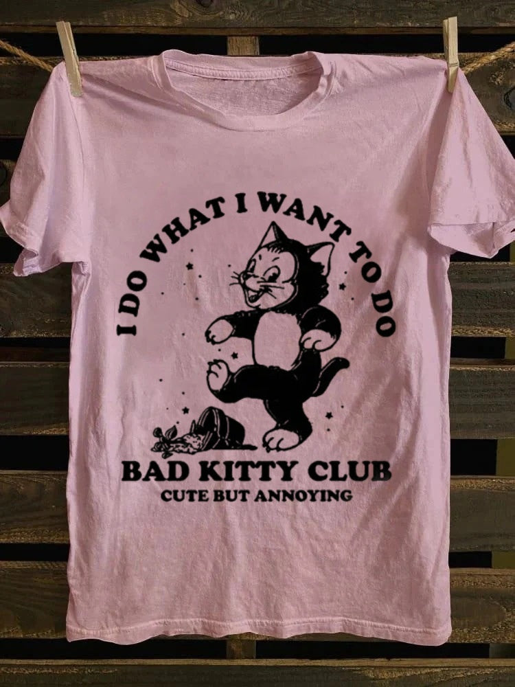 Retro Cartoon Bad Kitty Tee | ‘I Do What I Want’ Fun Vibe for Cat Lovers