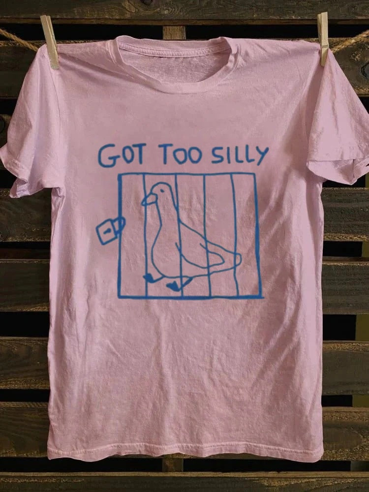 Retro Whimsical Hand - Drawn "Got Too SillyCaged Goose Graphic T-shirt
