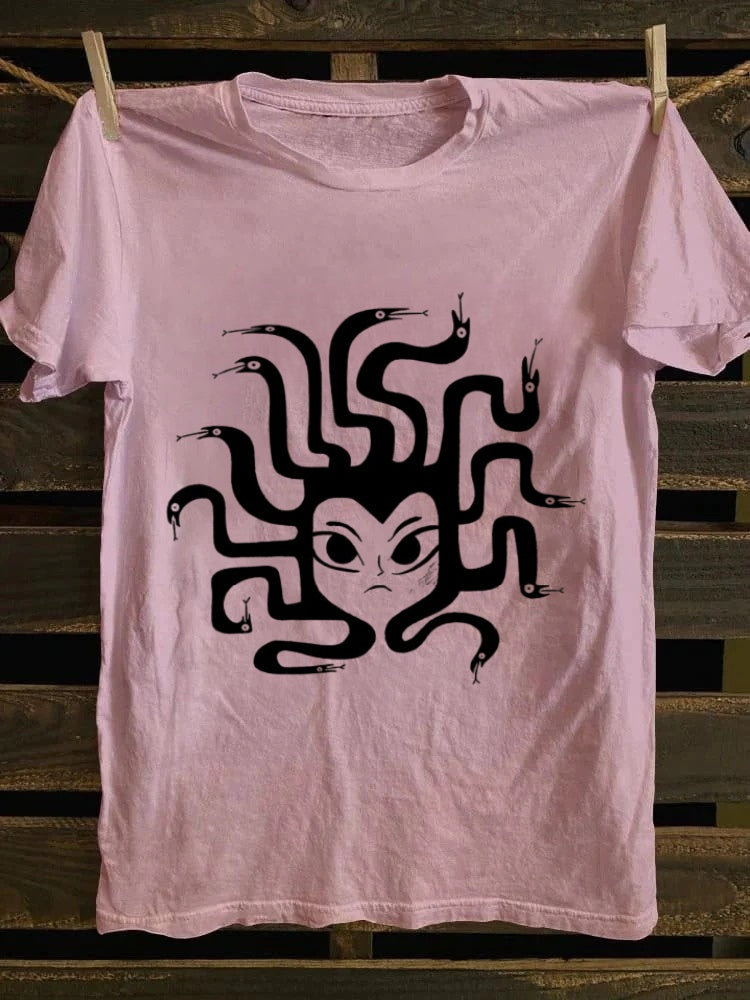 Retro punk rock "Never Give Up" T-shirt - Dark snake print retro T-shirt