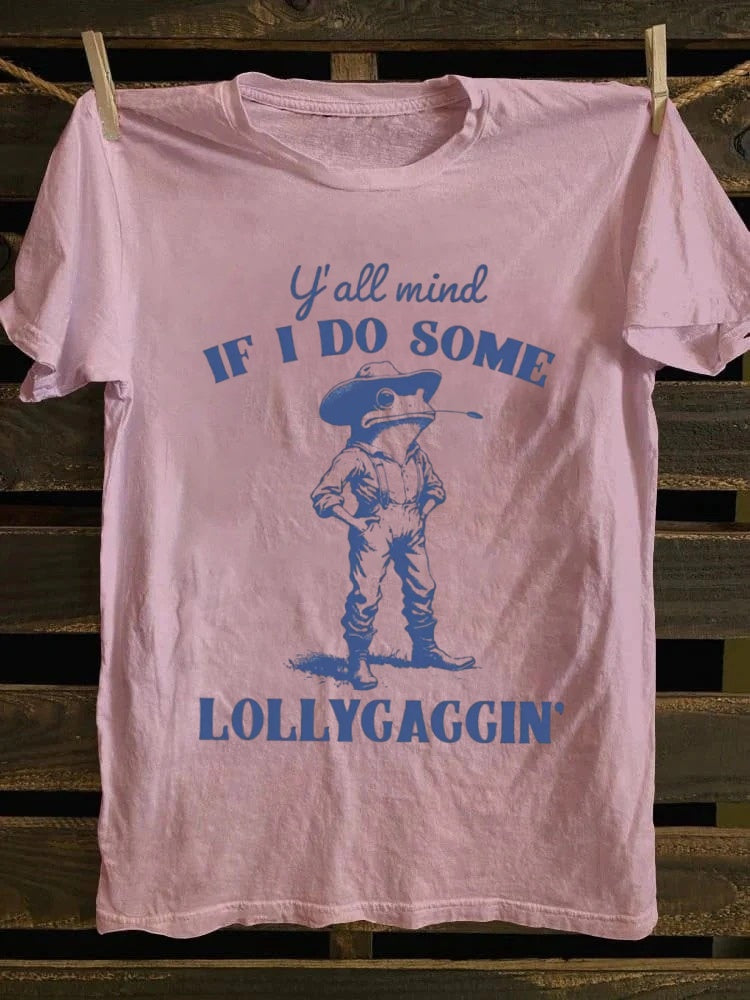 Retro Cowboy Frog "Lollygaggin" Slang HumorPrinted Design T-shirt
