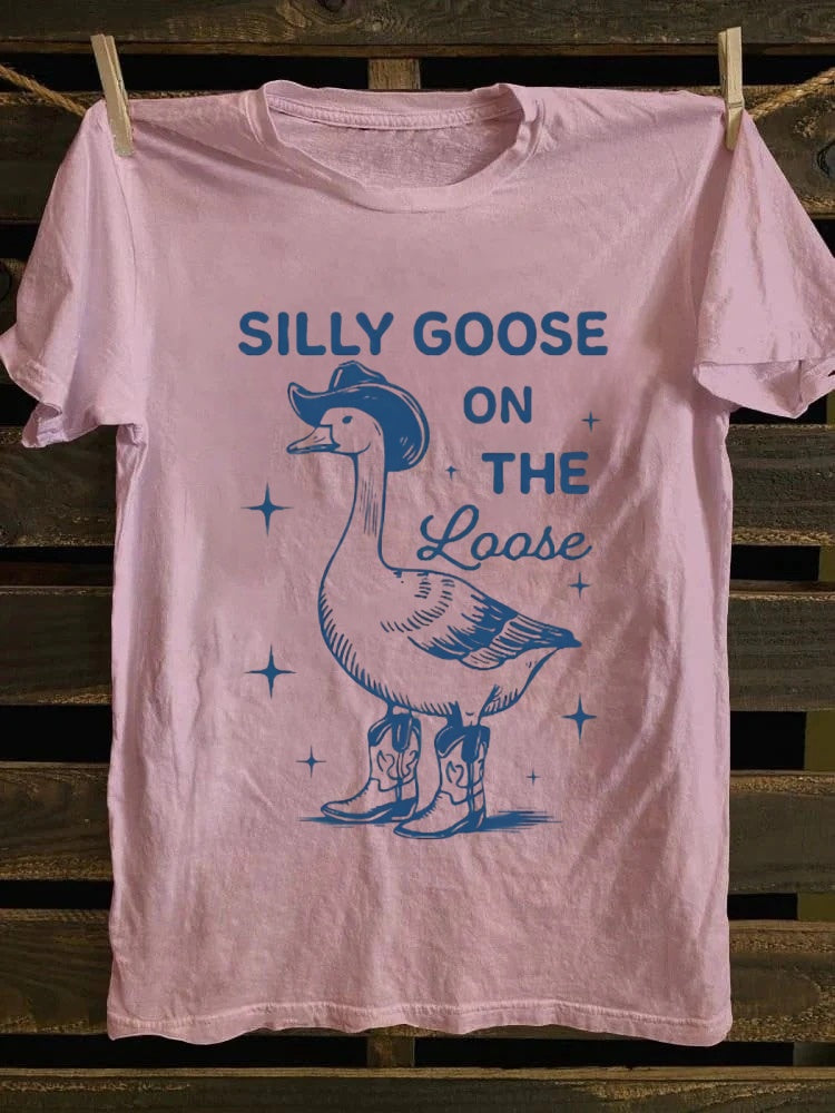 Retro Silly Cowboy Goose On The Loose GraphicT-shirt