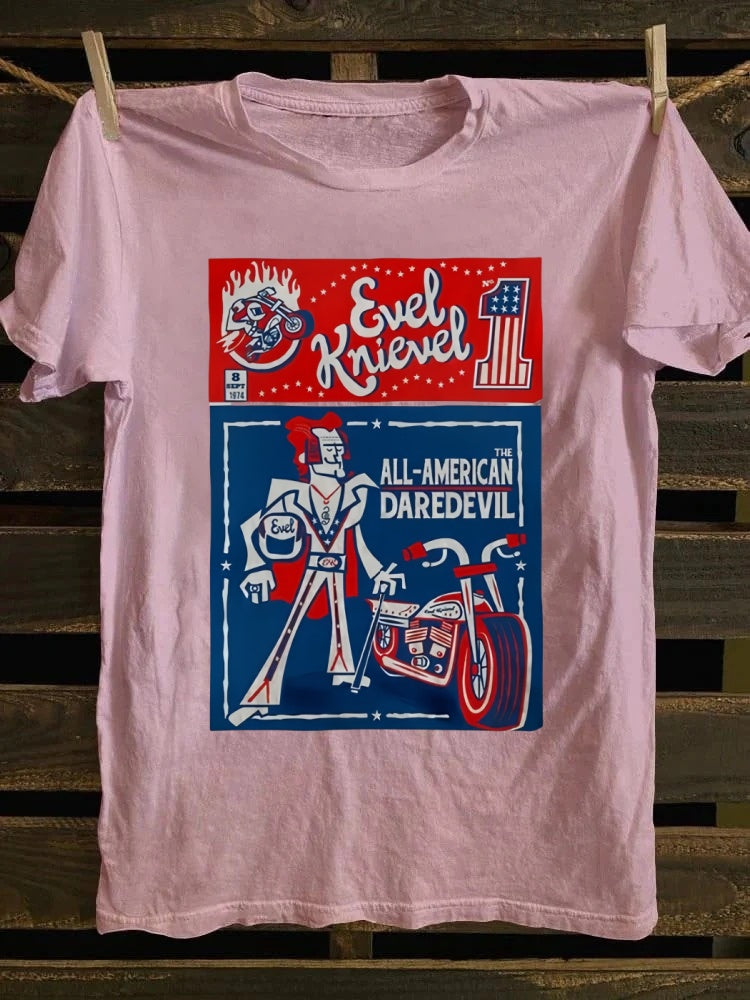 Retro school punk rock band printed design pattern T-shirt knievel