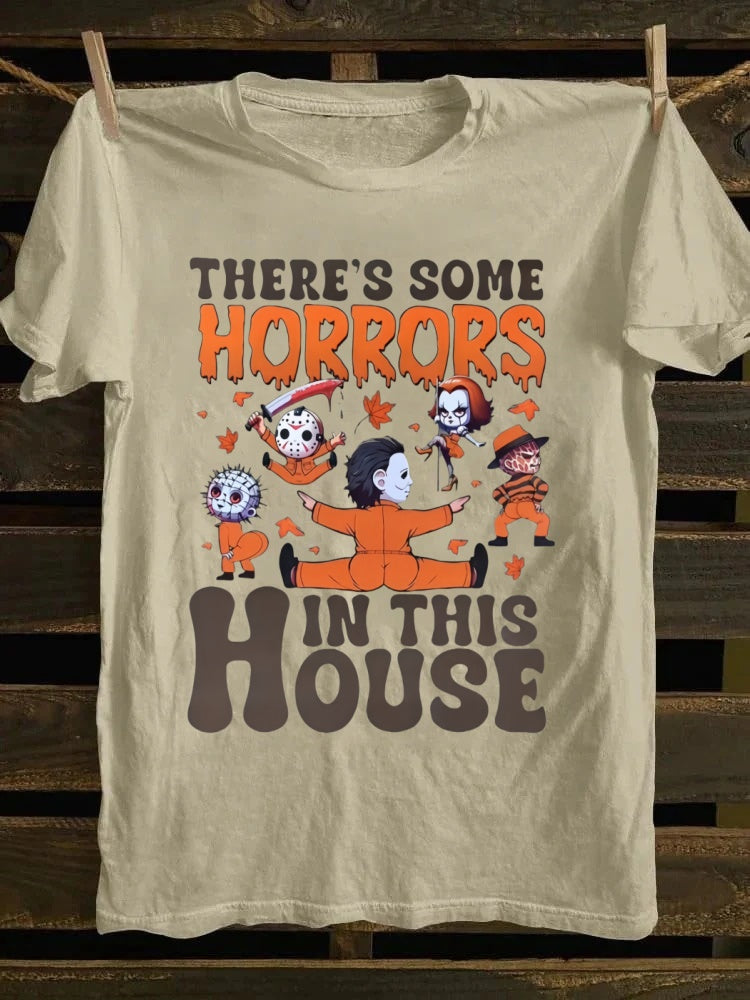 There's Some Horrors In This House Printed Unisex Oversized Halloween T-shirt