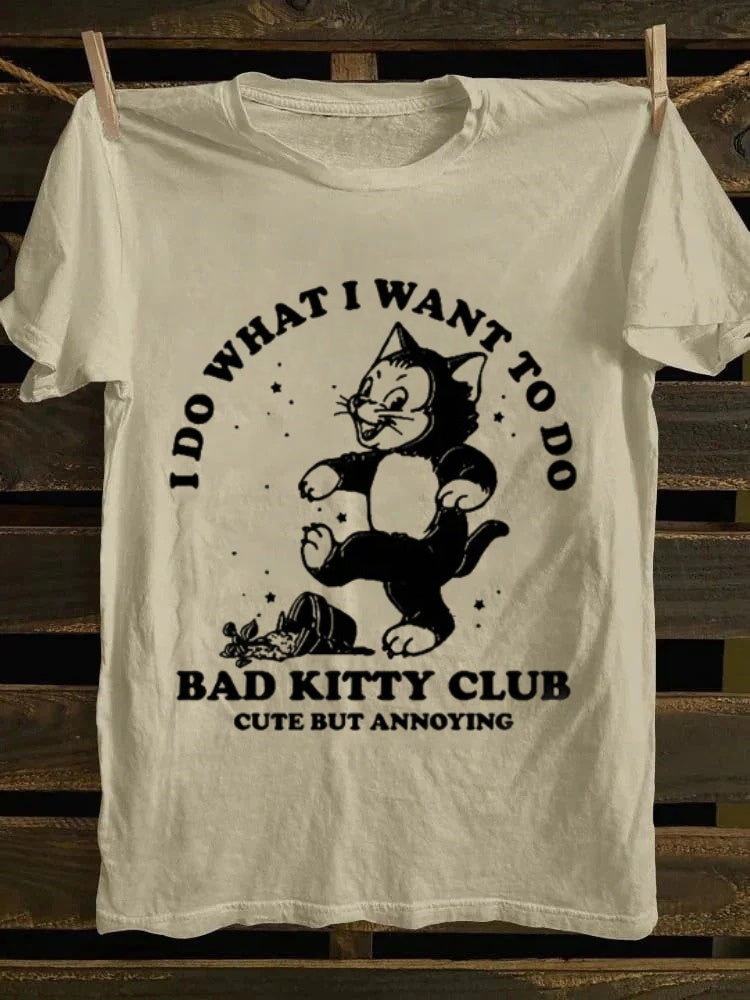 Retro Cartoon Bad Kitty Tee | ‘I Do What I Want’ Fun Vibe for Cat Lovers