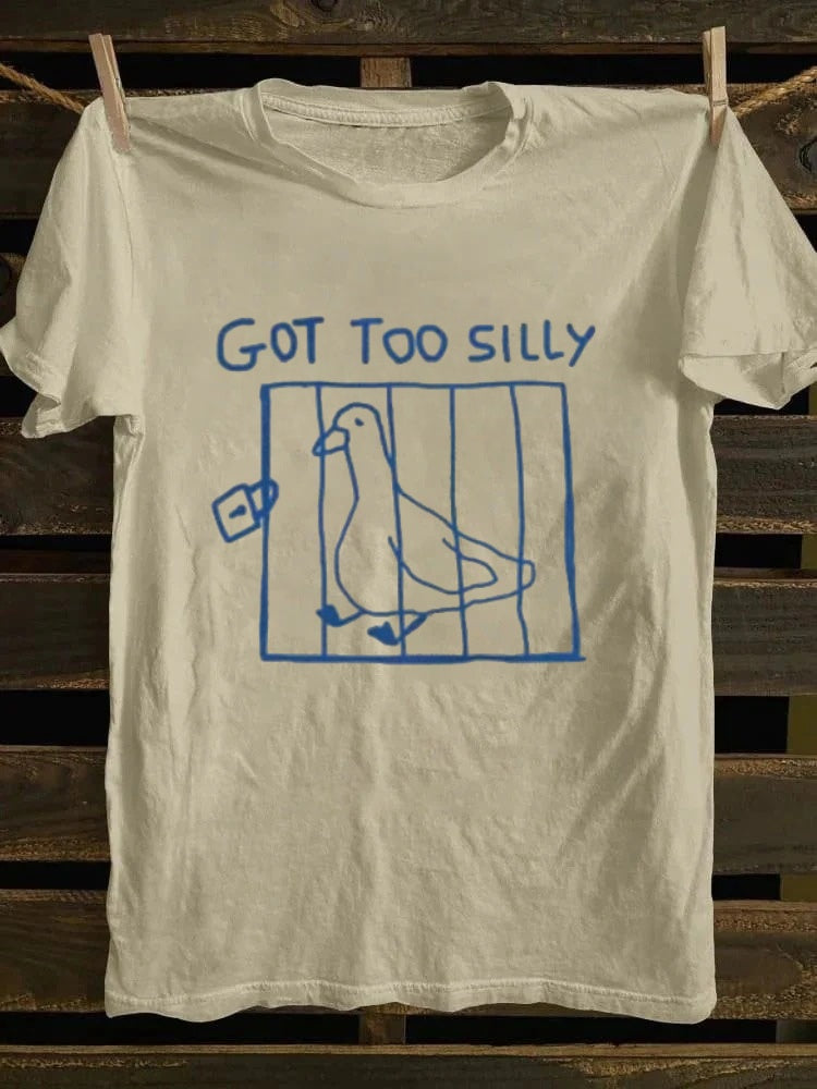 Retro Whimsical Hand - Drawn "Got Too SillyCaged Goose Graphic T-shirt