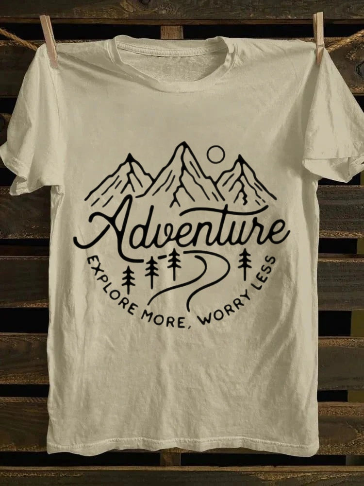 Hiking themed printed women's summer outfit fit round neck T-shirt