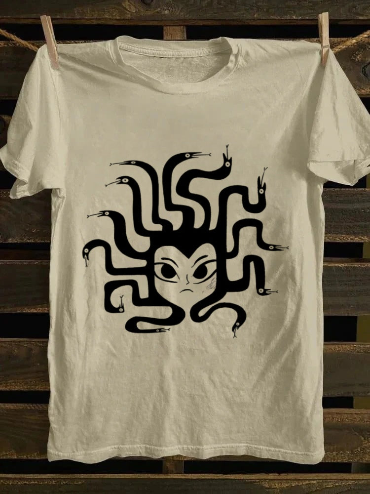 Retro punk rock "Never Give Up" T-shirt - Dark snake print retro T-shirt