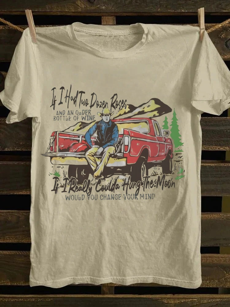 Retro Country Truck & Romantic Lyric Printed Tshirt