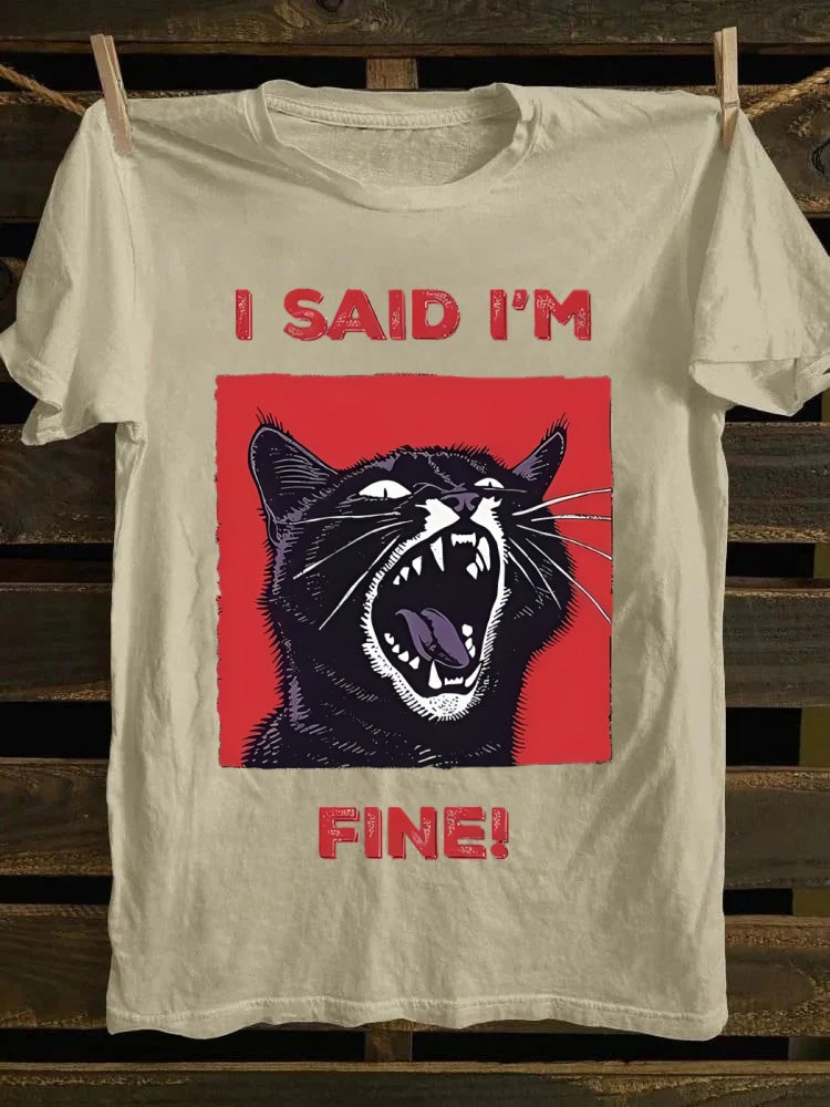 Retro "I Said I'm Fine!" Angry Black Cat T-shirt