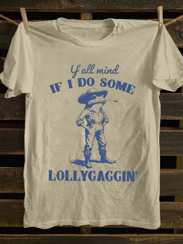 Retro Cowboy Frog "Lollygaggin" Slang HumorPrinted Design T-shirt
