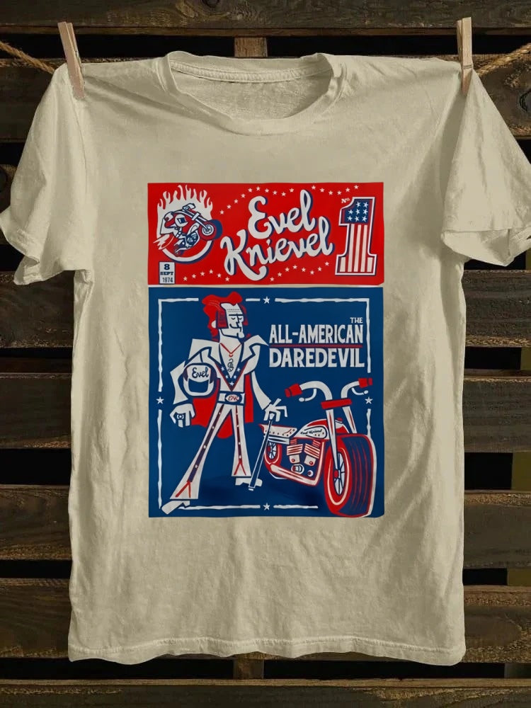 Retro school punk rock band printed design pattern T-shirt knievel