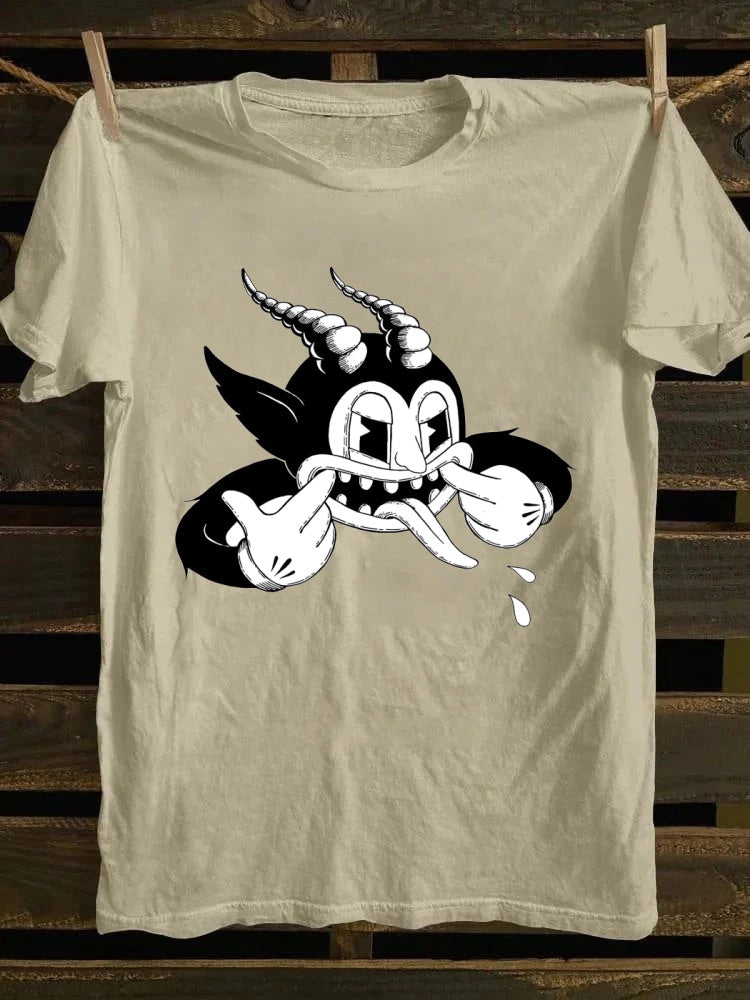 Funny devil cartoon T-shirt, American retro style clothing