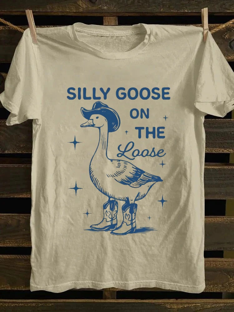 Retro Silly Cowboy Goose On The Loose GraphicT-shirt