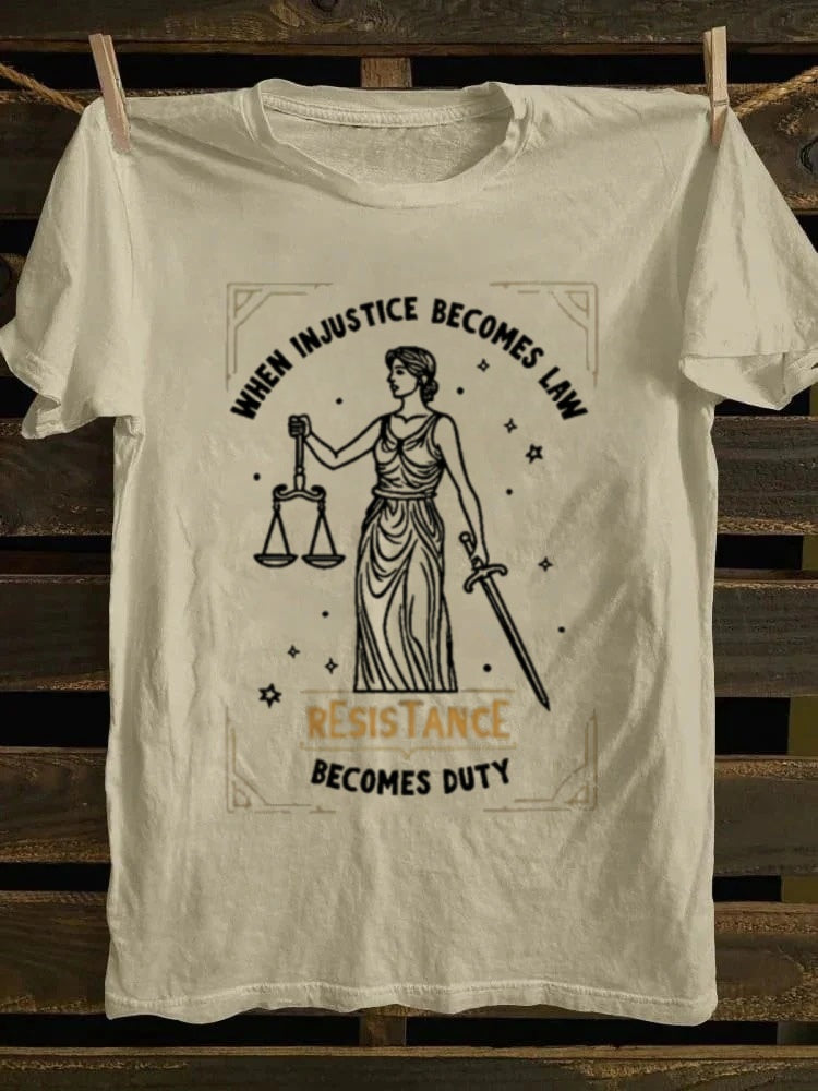 Retro punk rock pattern T-shirt, with interesting and terrifying design, printed with the words' Justice becomes responsibility ', abstract animated portrait