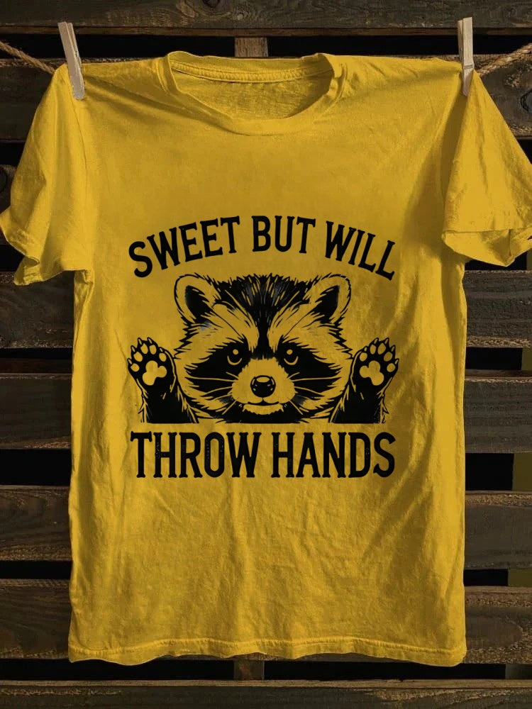 Retro “Sweet But Will Throw Hands” Raccoon Graphic T - Shirt