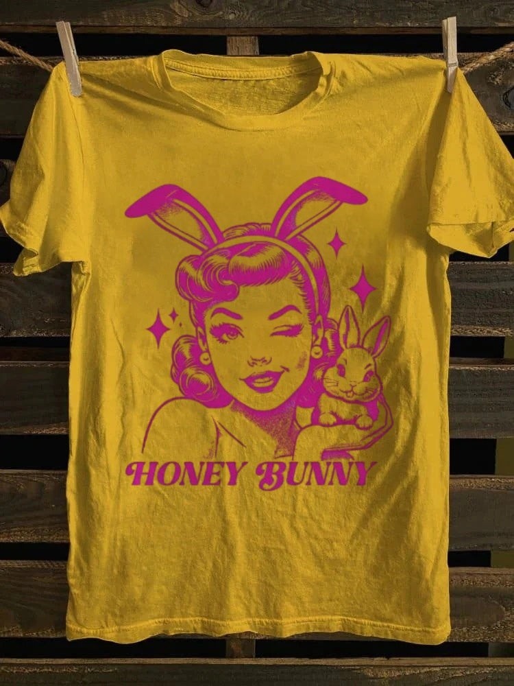 Retro Pop Art Honey Bunny Tee | Vintage - Vibe Sweet & Playful Style