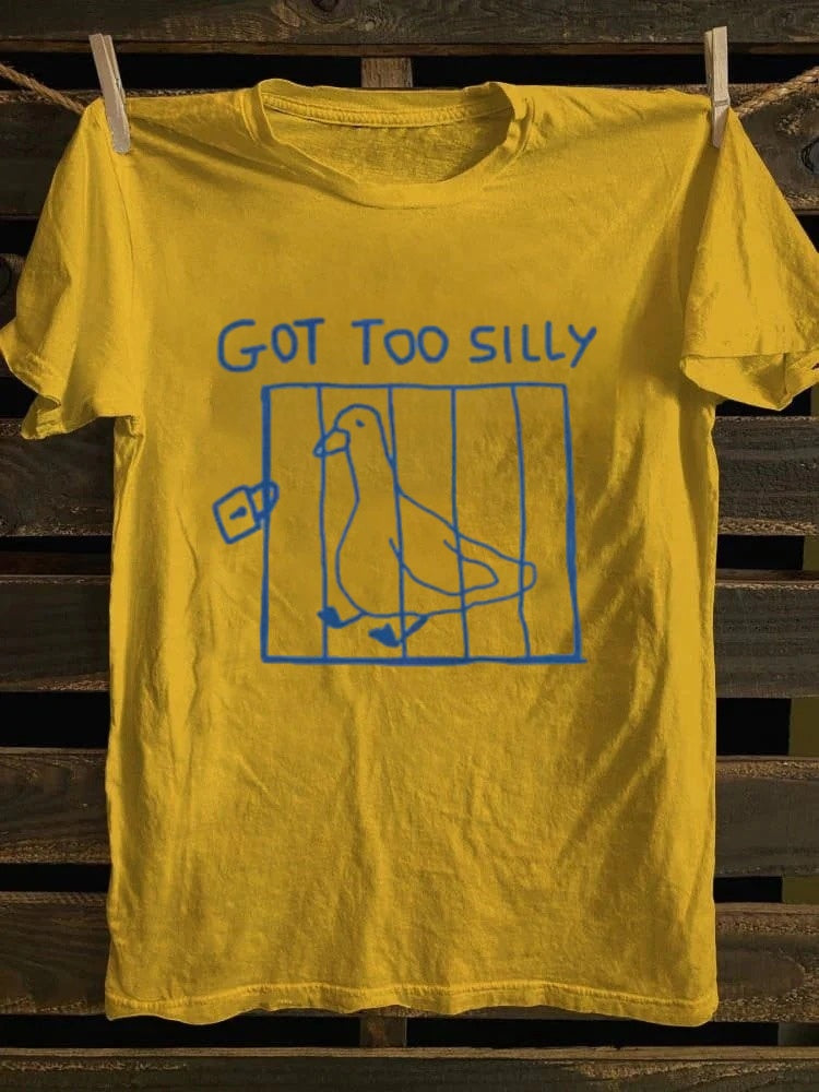 Retro Whimsical Hand - Drawn "Got Too SillyCaged Goose Graphic T-shirt