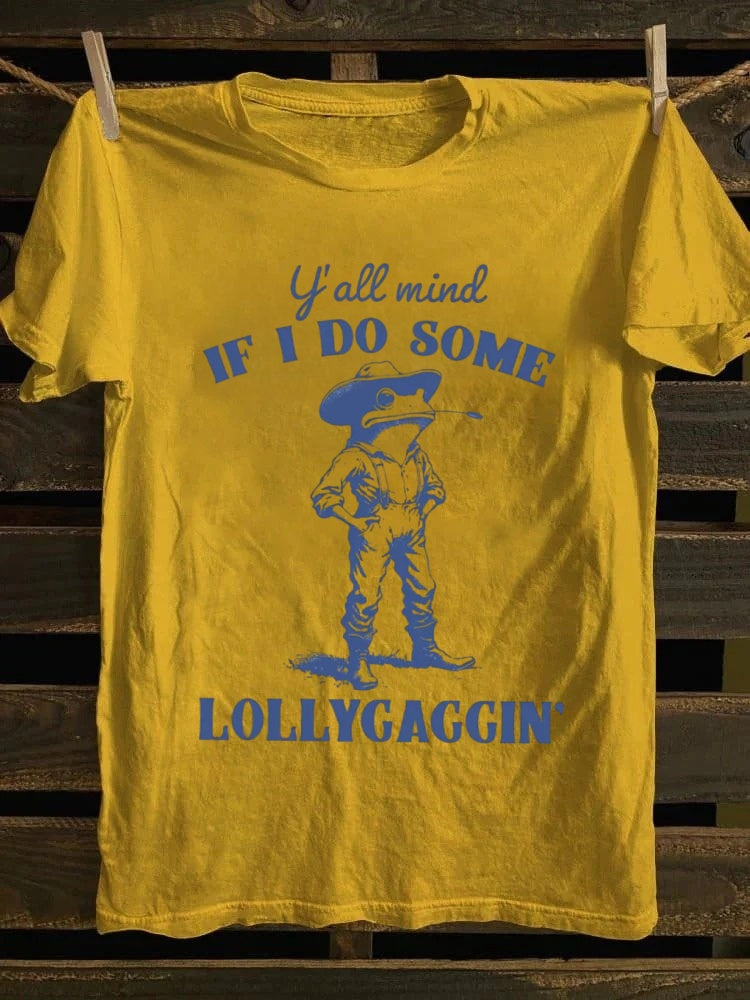 Retro Cowboy Frog "Lollygaggin" Slang HumorPrinted Design T-shirt