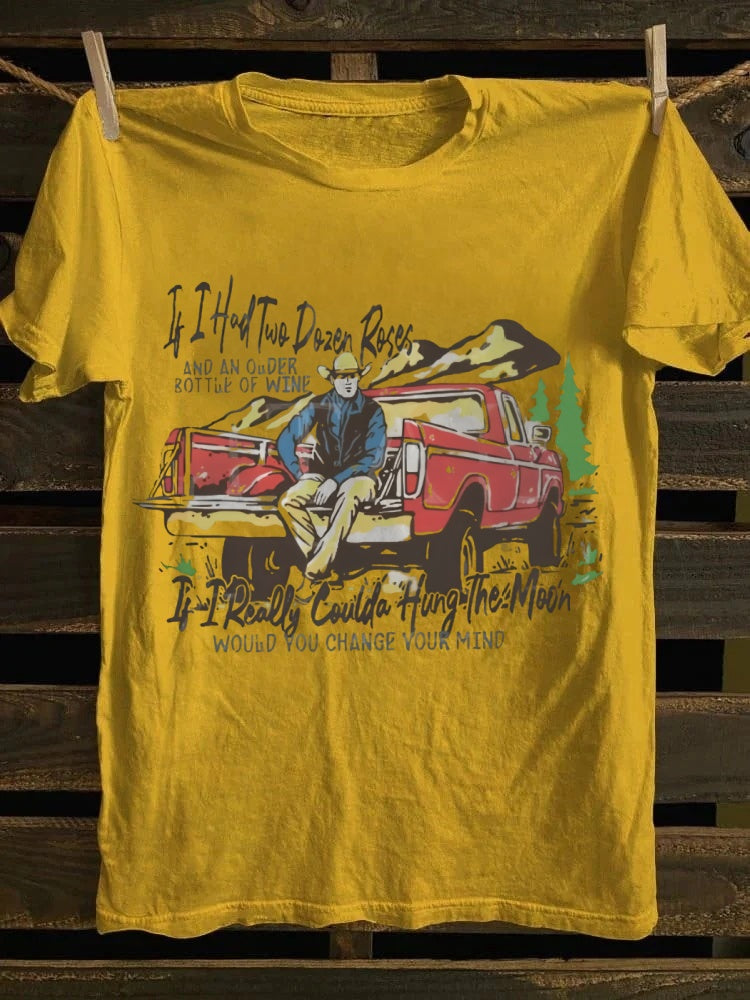 Retro Country Truck & Romantic Lyric Printed Tshirt