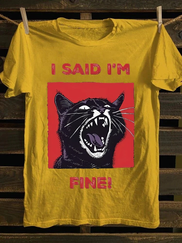 Retro "I Said I'm Fine!" Angry Black Cat T-shirt