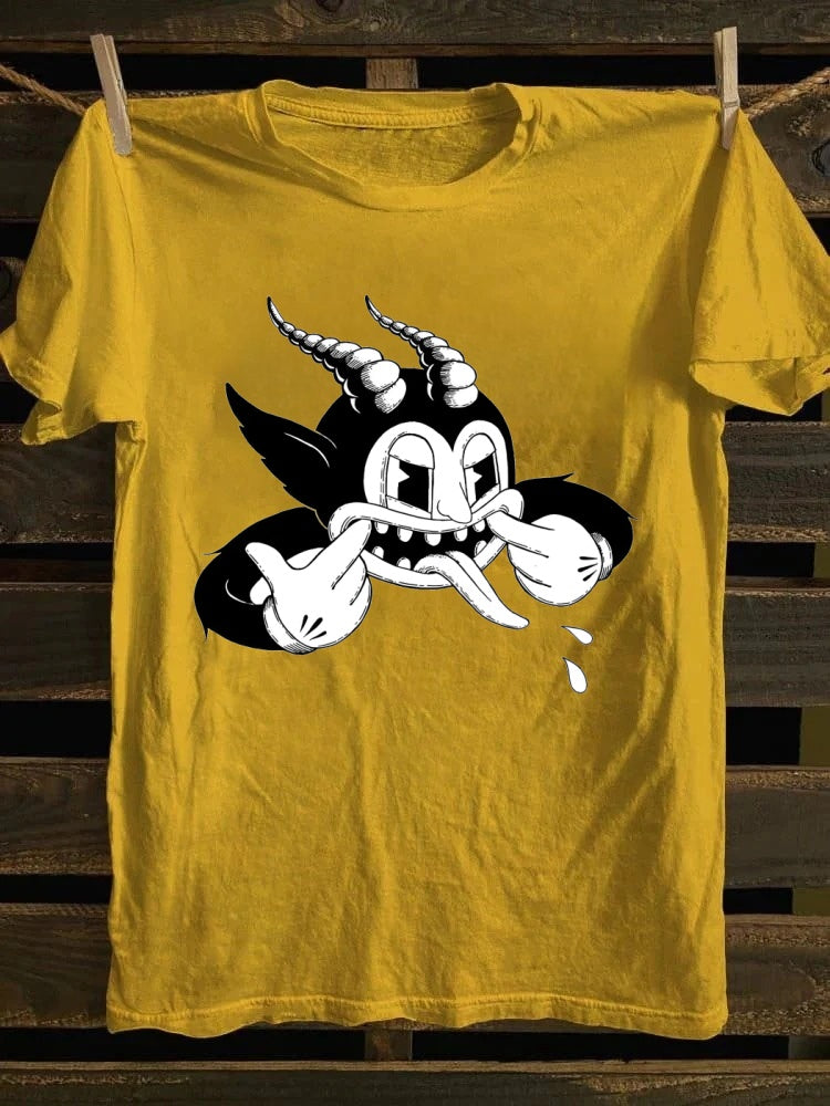 Funny devil cartoon T-shirt, American retro style clothing