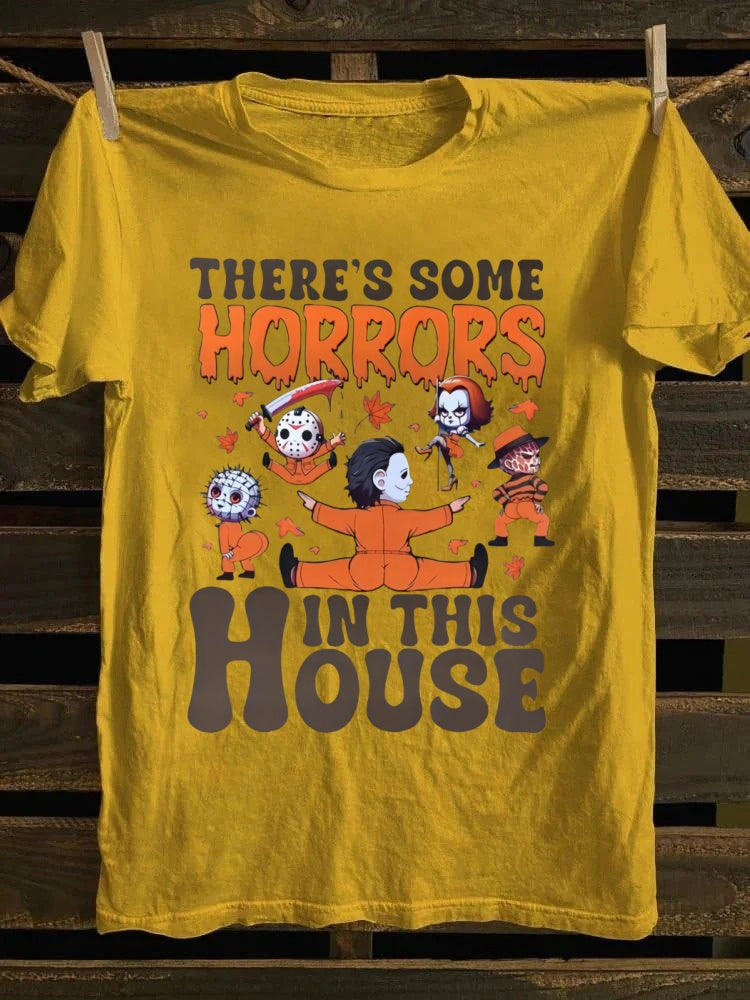 There's Some Horrors In This House Printed Unisex Oversized Halloween T-shirt
