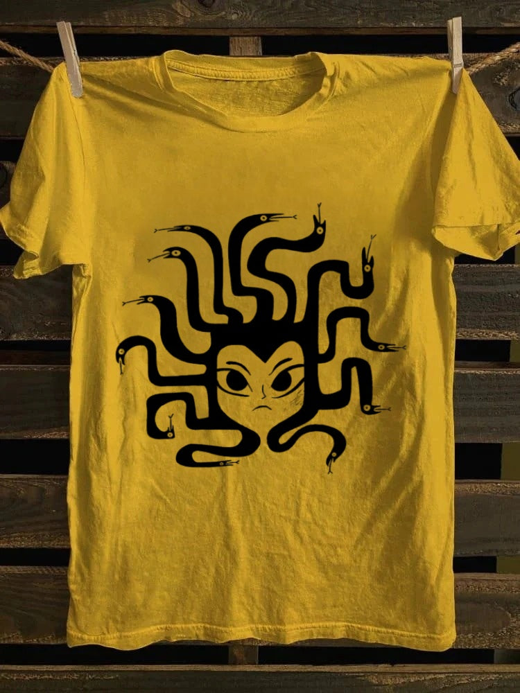 Retro punk rock "Never Give Up" T-shirt - Dark snake print retro T-shirt