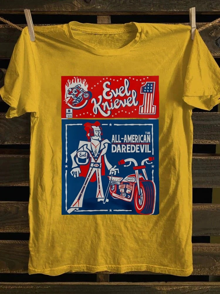 Retro school punk rock band printed design pattern T-shirt knievel