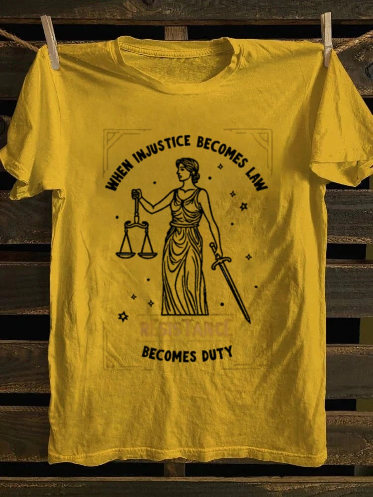 Retro punk rock pattern T-shirt, with interesting and terrifying design, printed with the words' Justice becomes responsibility ', abstract animated portrait