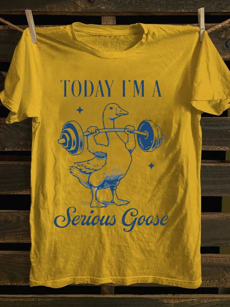 Retro Whimsical Serious Goose WeightliftingGraphic T -shirt