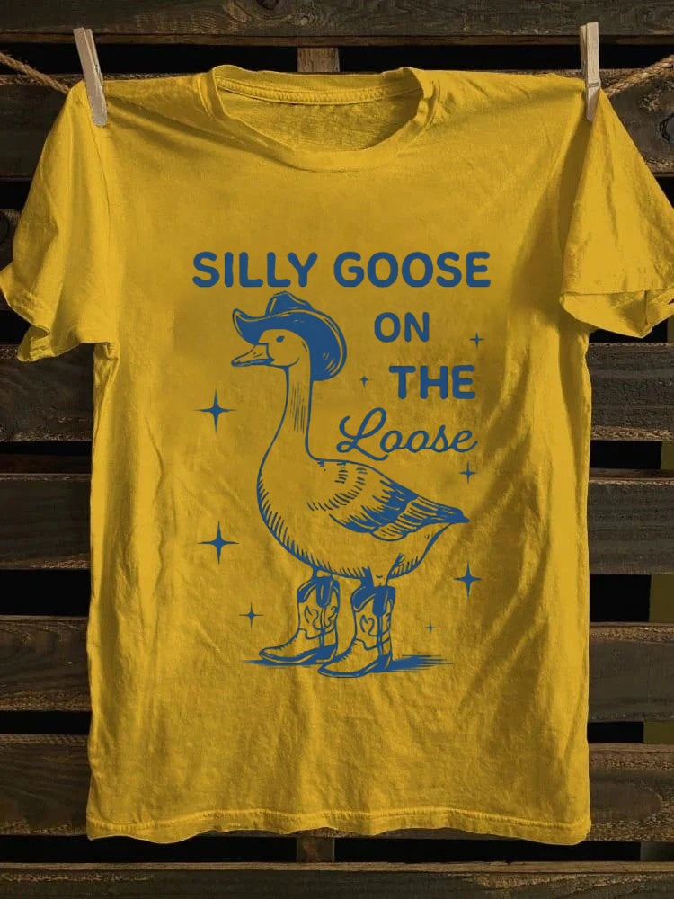 Retro Silly Cowboy Goose On The Loose GraphicT-shirt