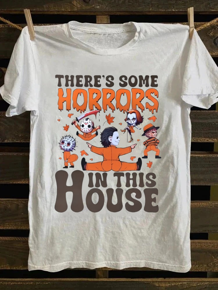 There's Some Horrors In This House Printed Unisex Oversized Halloween T-shirt