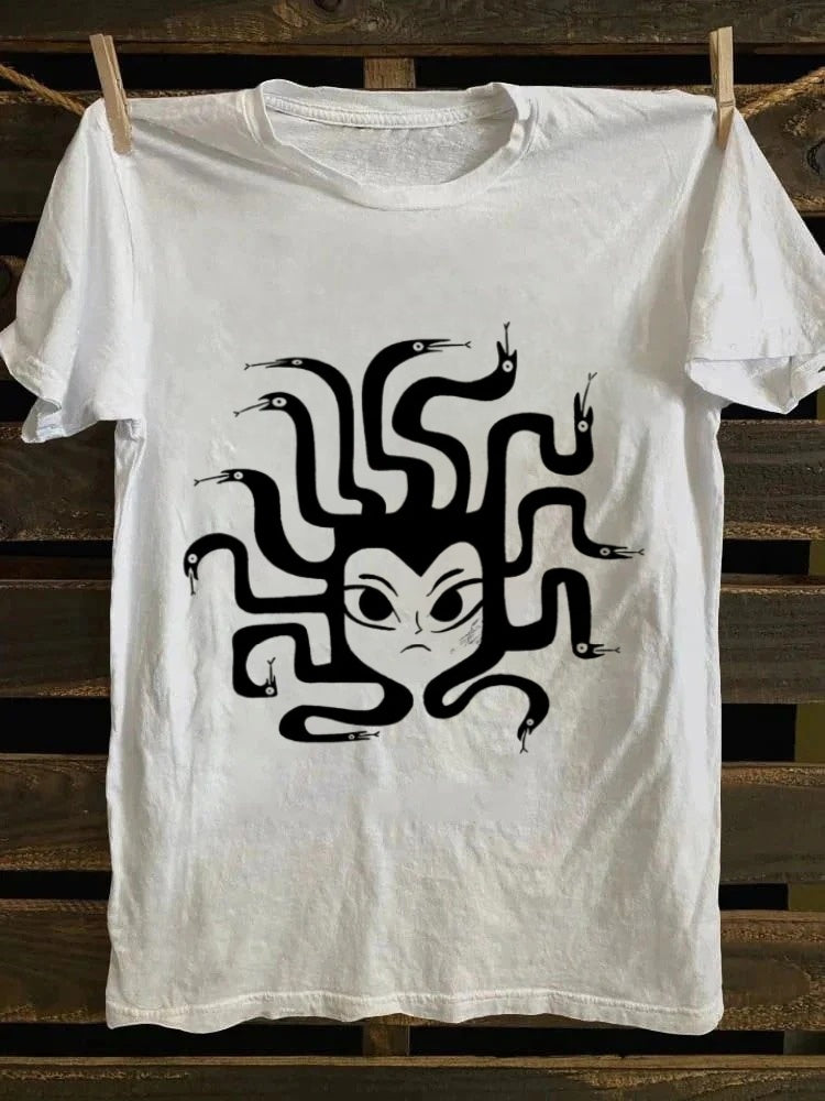 Retro punk rock "Never Give Up" T-shirt - Dark snake print retro T-shirt