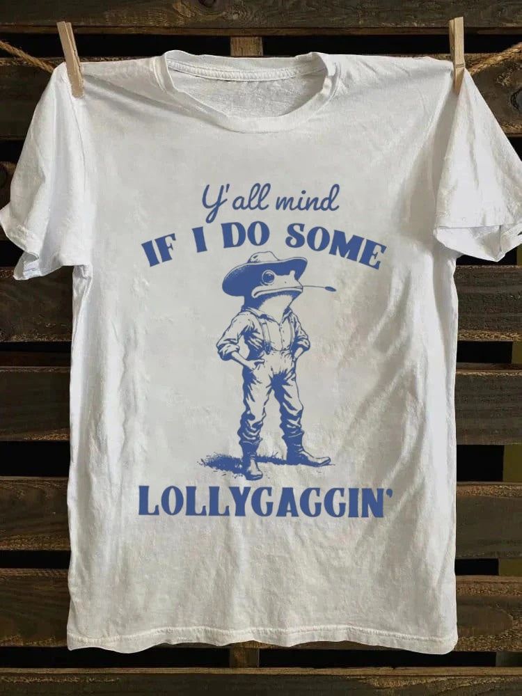 Retro Cowboy Frog "Lollygaggin" Slang HumorPrinted Design T-shirt